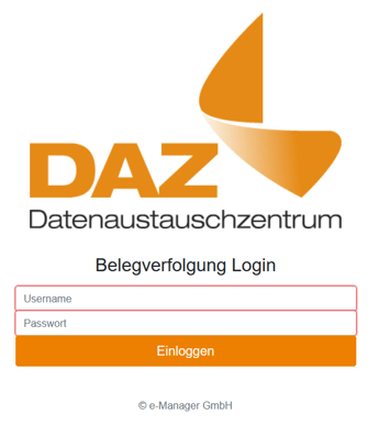 Screenshot des DAZ Login Fensters