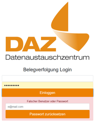 Screenshot Fehlermeldung bei DAZ Login