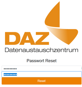 Screenshot des DAZ Passwort Reset Fensters